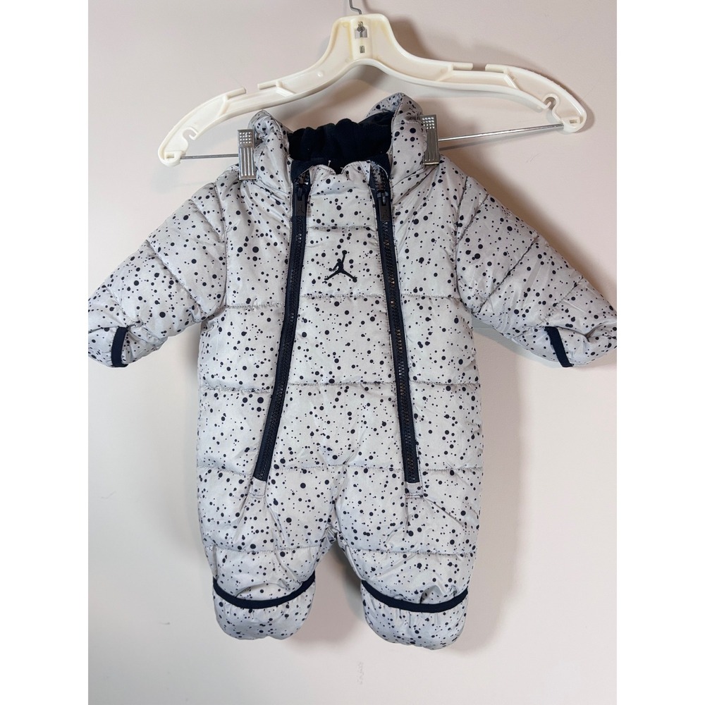 Jordan Infant Hooded Puffer Snowsuit Grey Black Speckle Jumpman Pram 3-6M